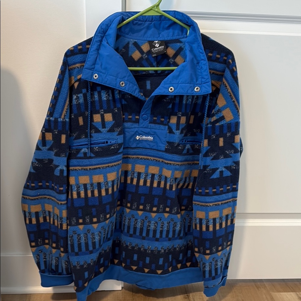 Columbia Blue and Brown Geometric Pullover
